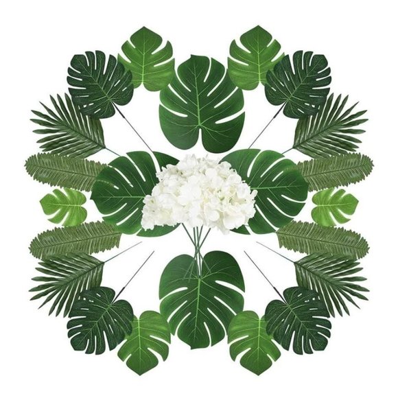 Other - 50 pieces | Jungle Tropical Leaves & White Hydrangeas Wedding Party Decor